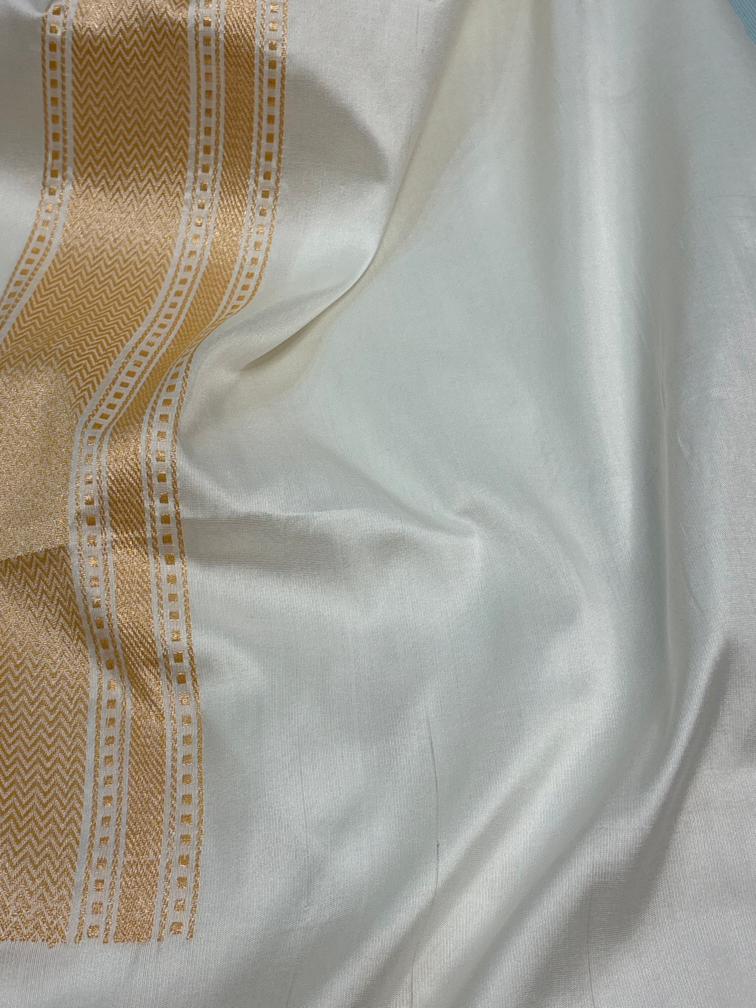 White Moraden Handwoven Banarasi Pure Katan Silk Saree with Meenakari Work