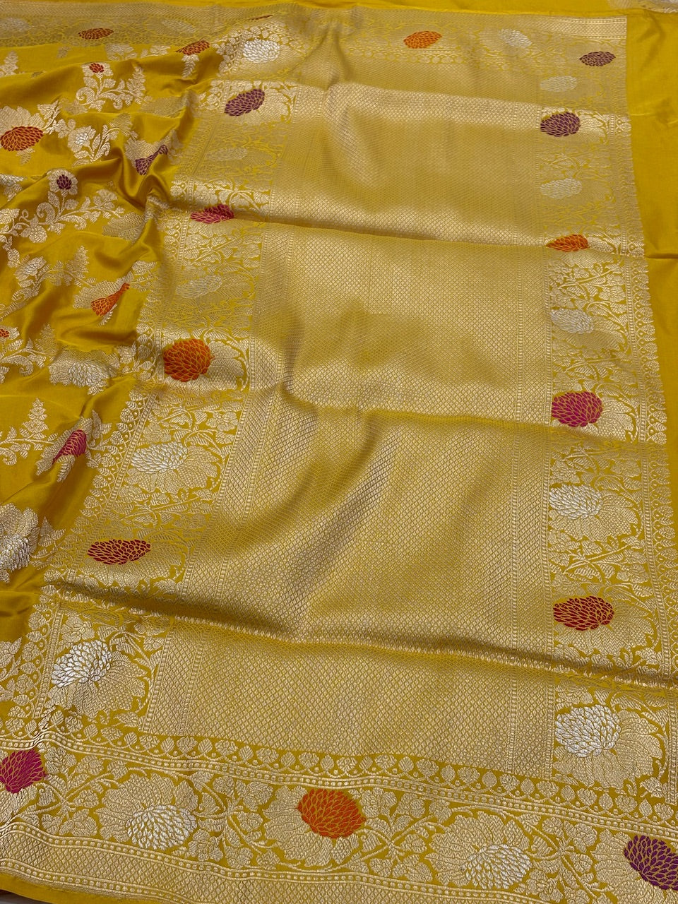 Yellow Banarasi Pure Katan Silk Handwoven Saree