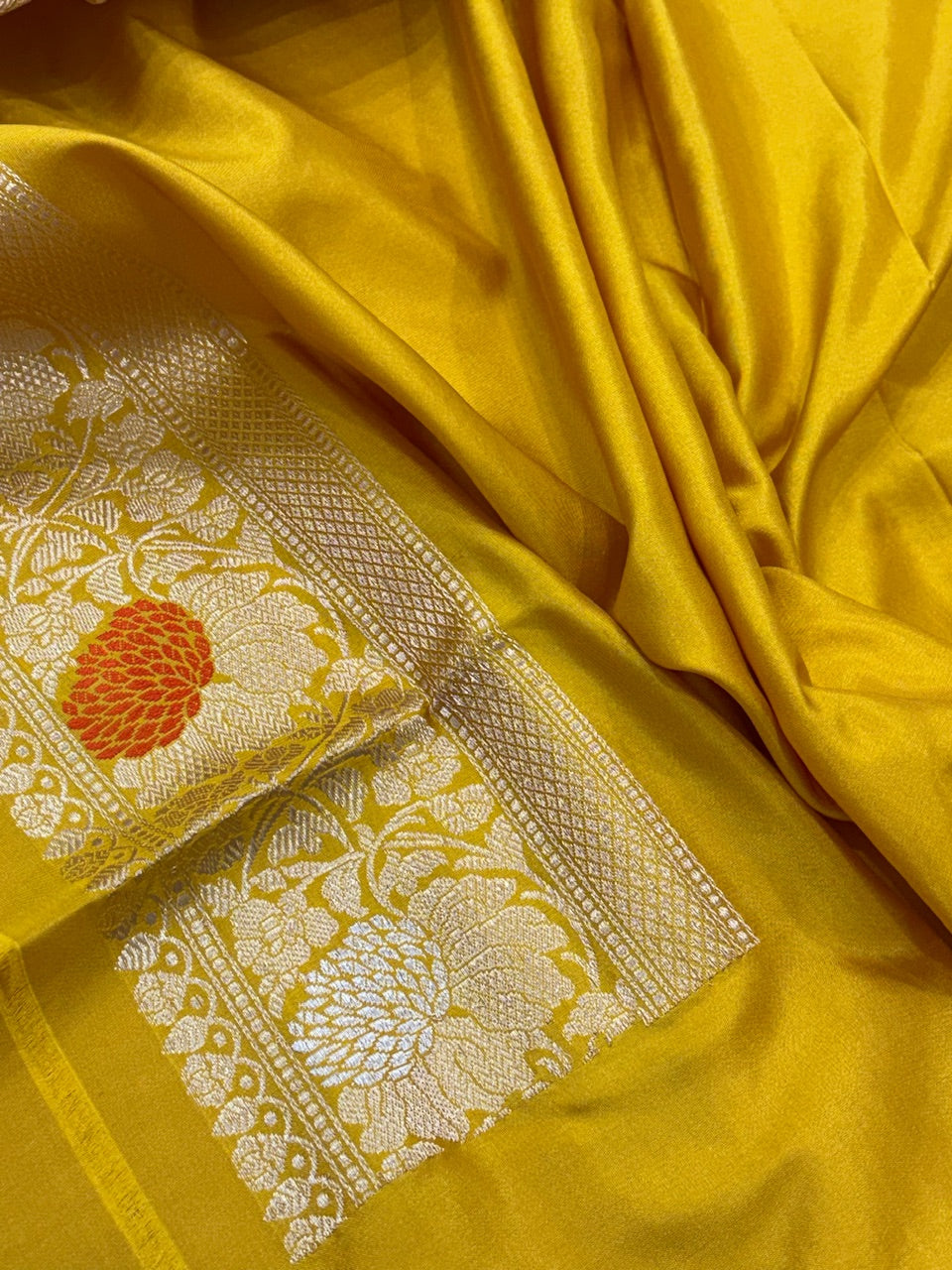 Yellow Banarasi Pure Katan Silk Handwoven Saree