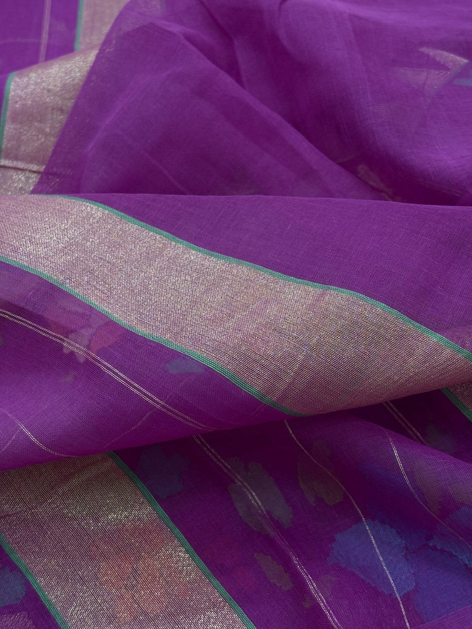 Purple Banarasi Cotton Jamdani Handwoven Saree with Real Zari