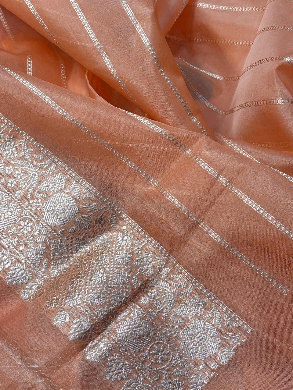 Orange Banarasi Kora Silk Handwoven Saree