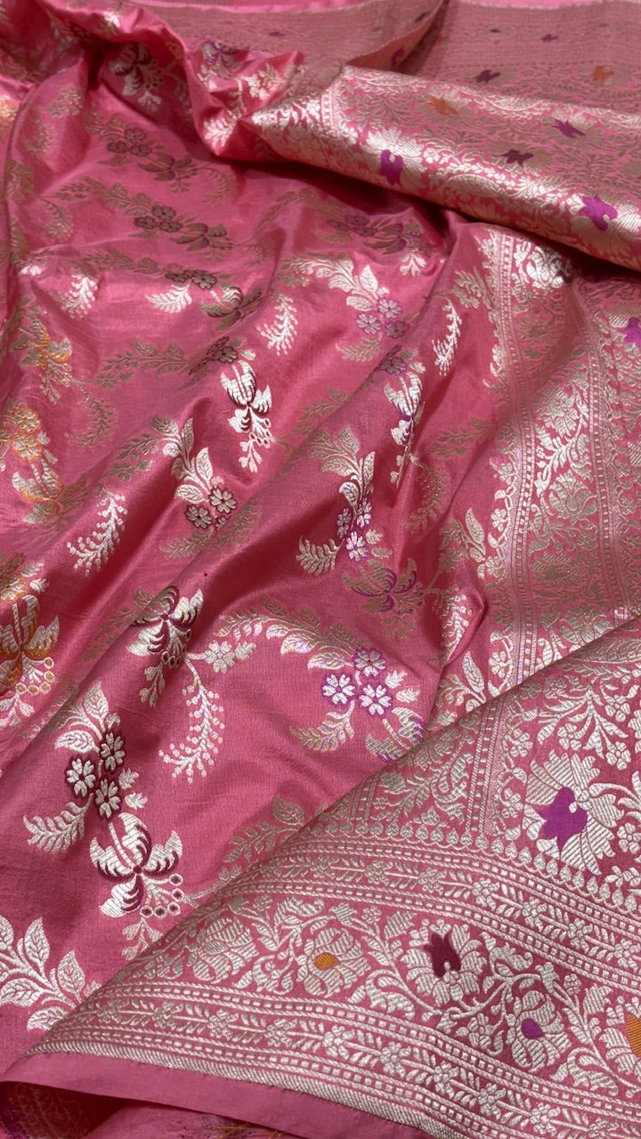 Pink Pure Banarasi Katan Silk Saree
