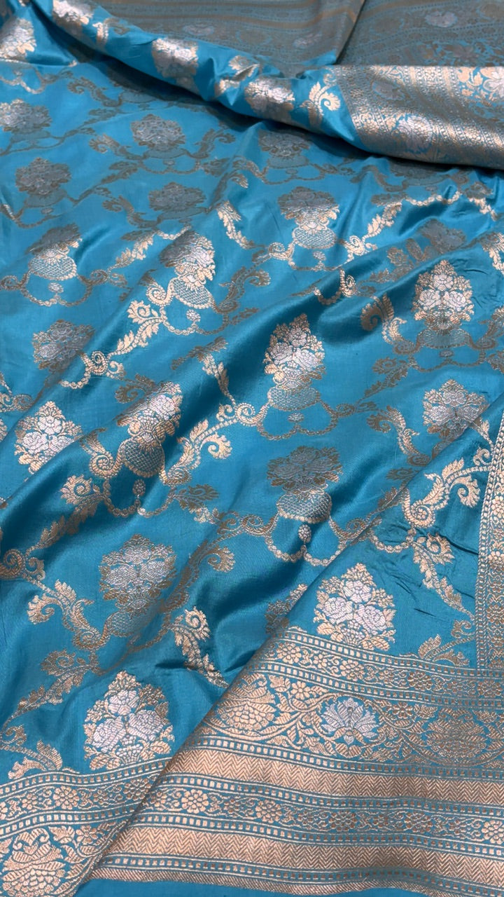 Light Blue Pure Banarasi Katan Silk Saree
