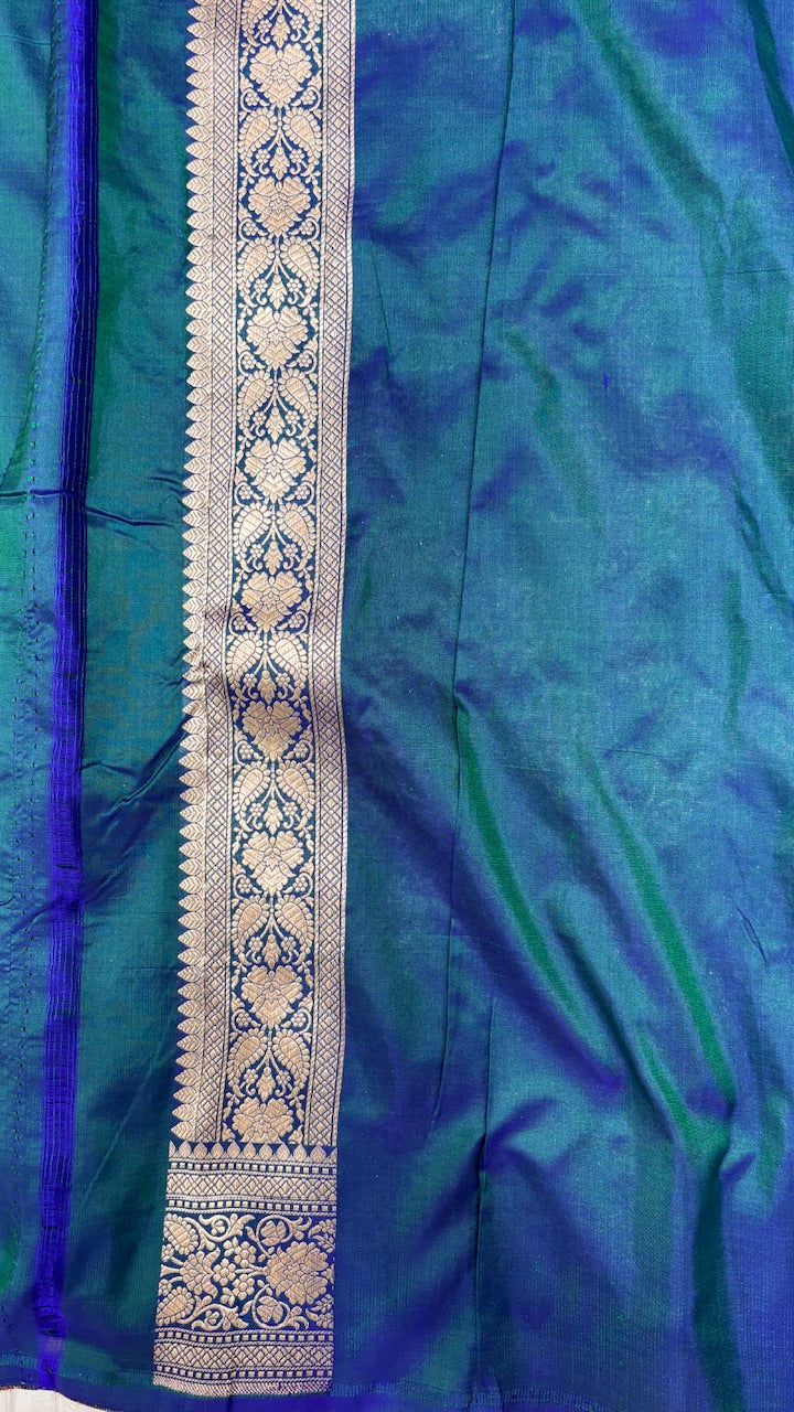Ocean Blue Pure Banarasi Katan Silk Saree