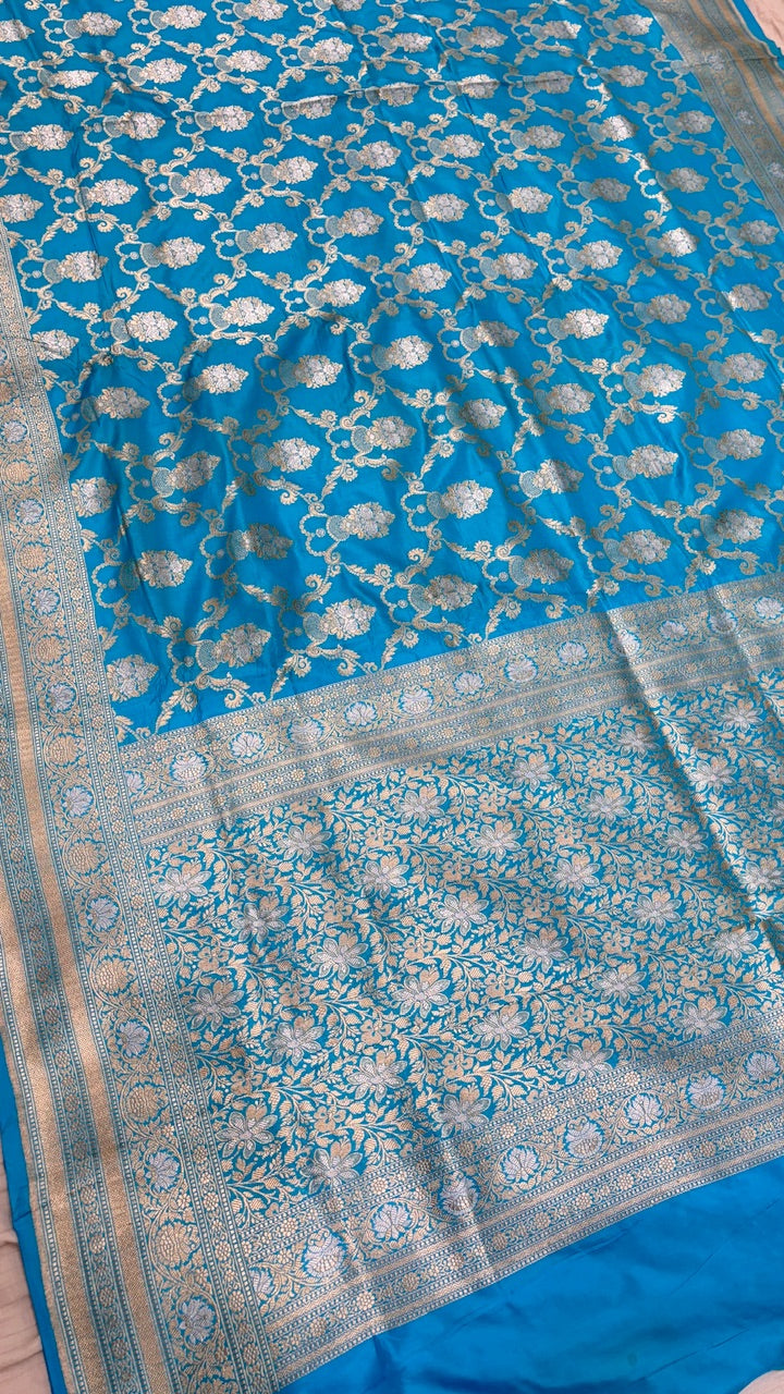 Light Blue Pure Banarasi Katan Silk Saree