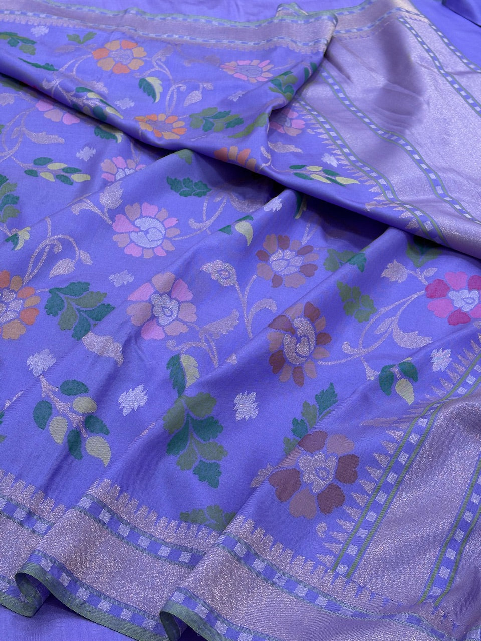 Lavender Banarasi Ektara Silk Handwoven Saree with Real Zari