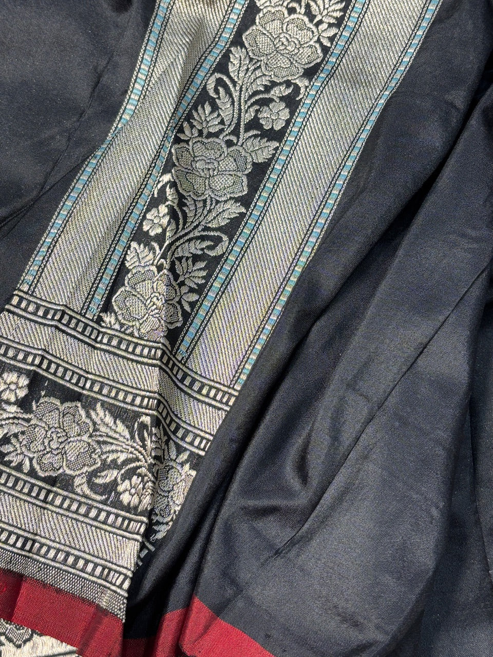 Black Banarasi Katan Brocade Handwoven Silk Saree