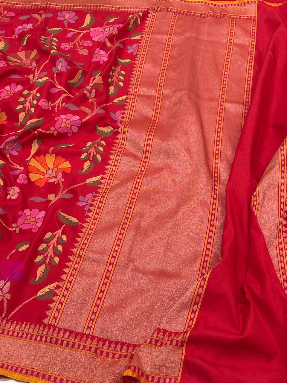 Raktambari Banarasi Ektara Silk Jamdani Handwoven Saree with Real Zari