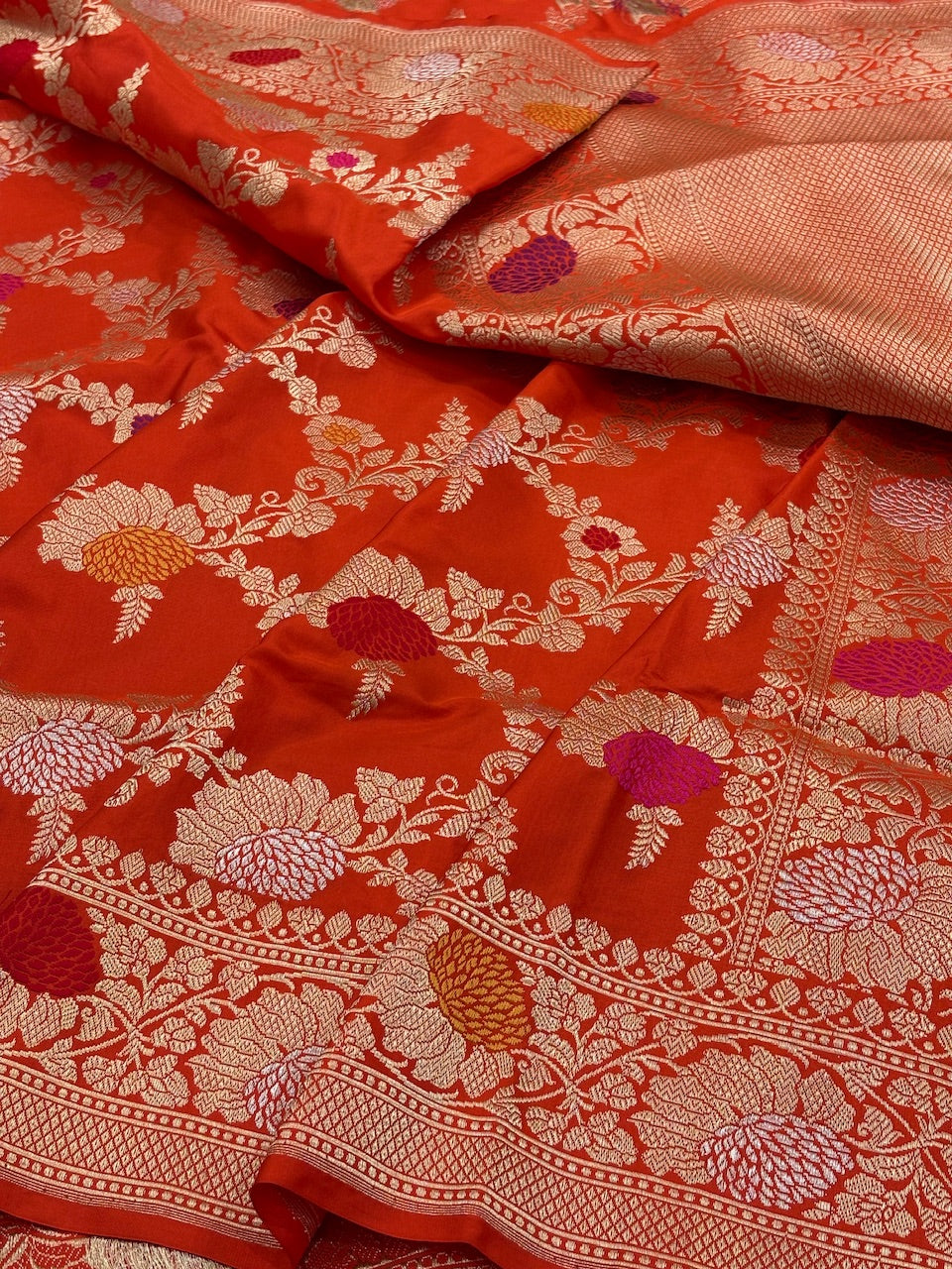 Burnt OrangeBanarasi Pure Katan Silk Handwoven Saree