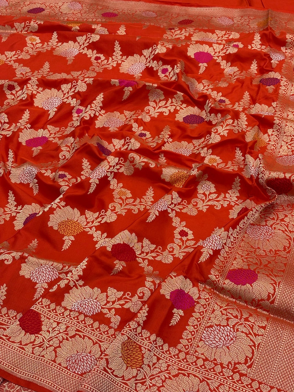 Burnt OrangeBanarasi Pure Katan Silk Handwoven Saree
