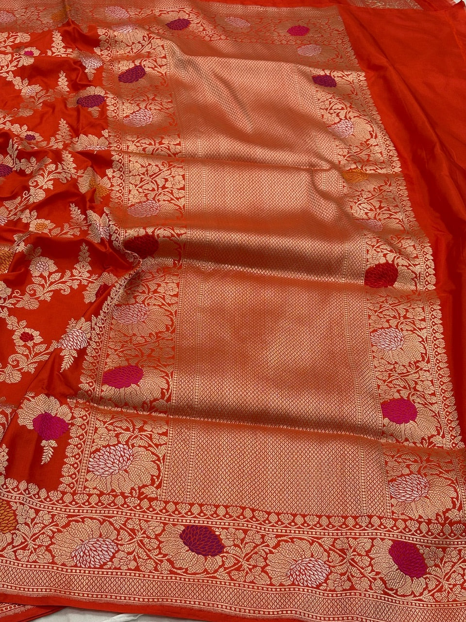 Burnt OrangeBanarasi Pure Katan Silk Handwoven Saree