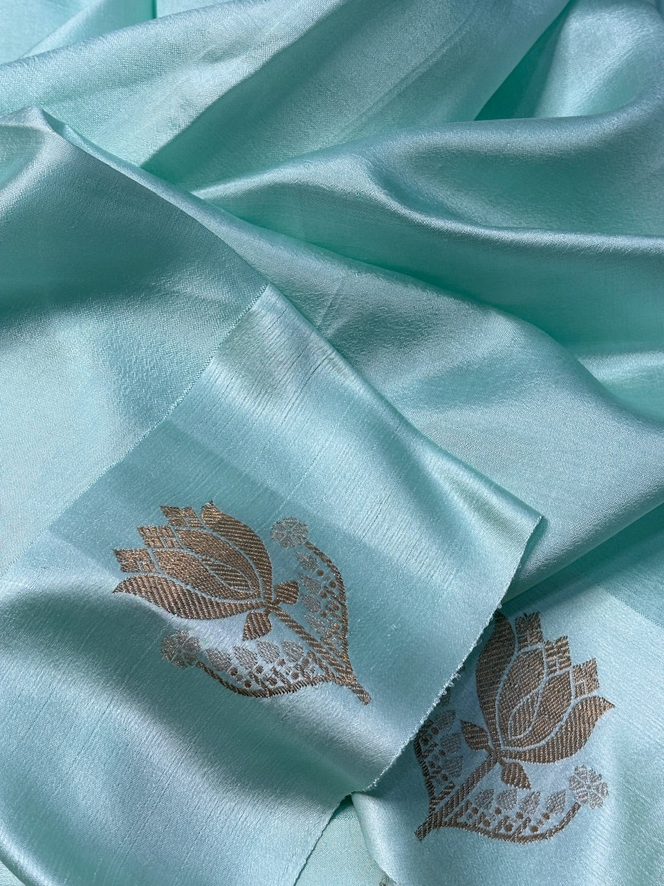 Aqua Blue Mango Katan Banarasi Silk Handwoven Saree