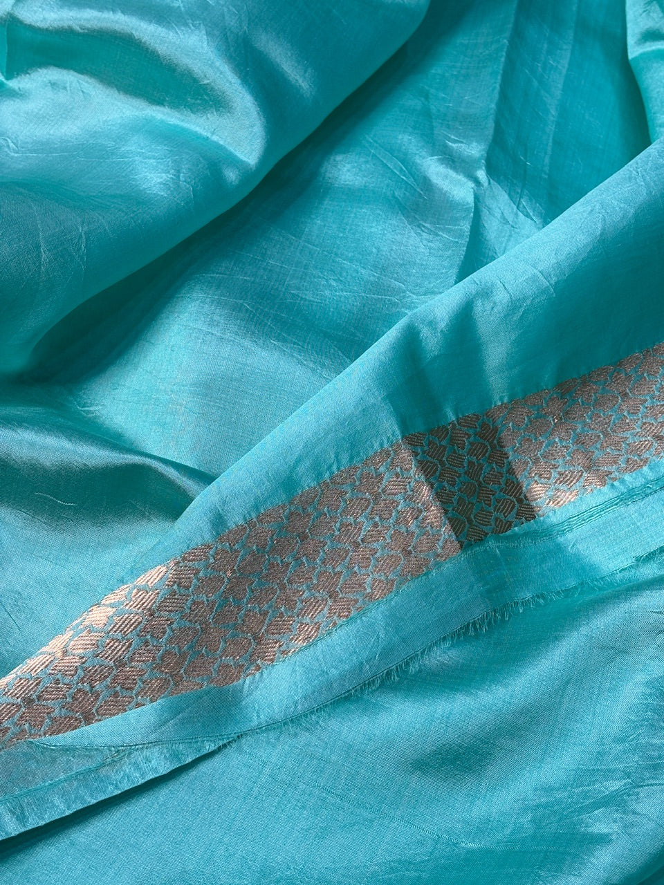 Aqua Blue Mango Katan Banarasi Silk Handwoven Saree