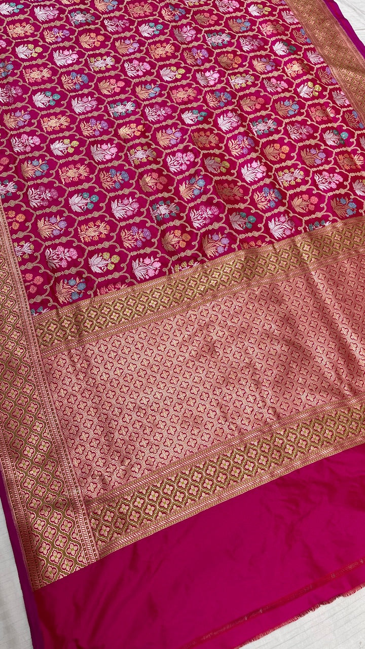 Dark Pink Pure Banarasi Katan Silk Saree