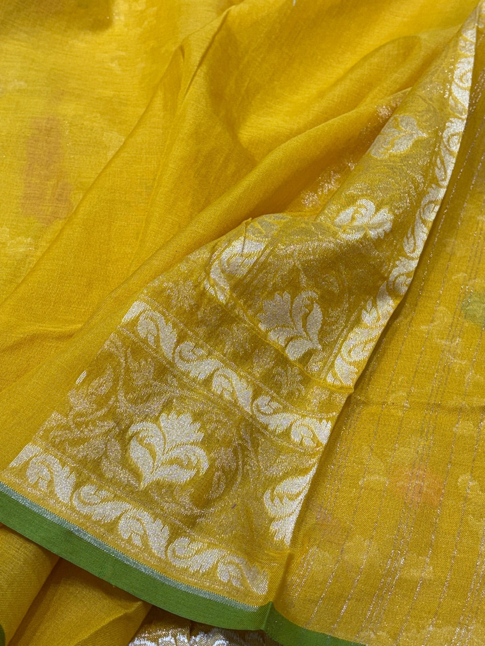 Yellow Banarasi cotton Jamdani handloom Saree
