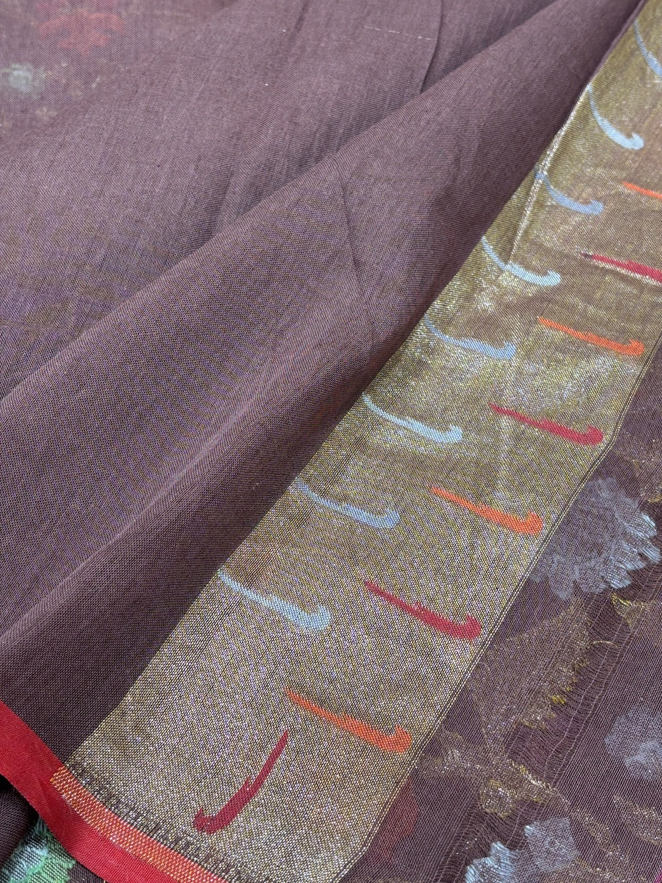Coffee Brown Banarasi cotton Jamdani handloom Saree