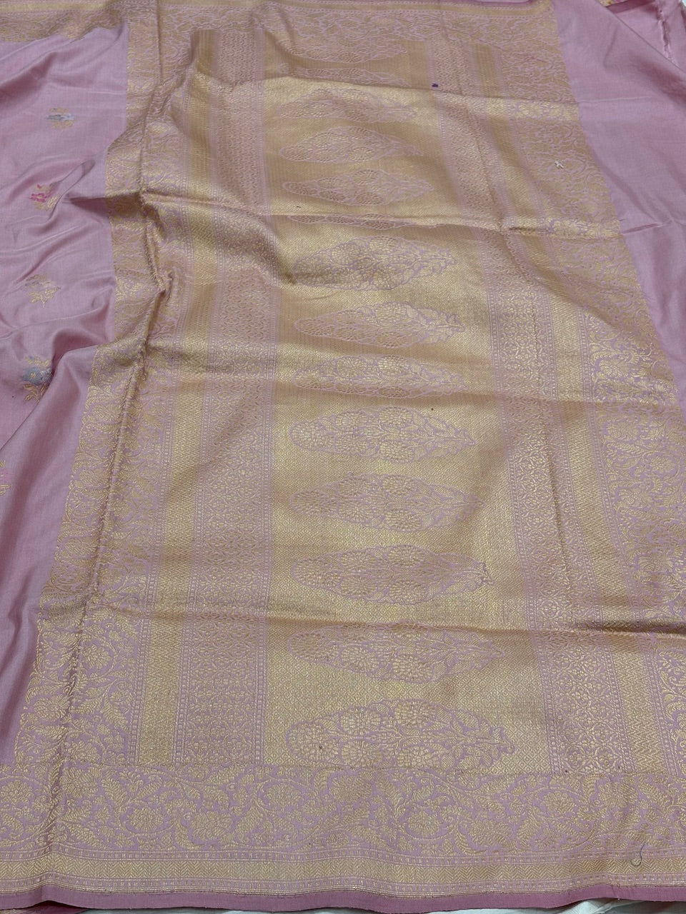 Blush Pink Banarasi Pure Katan Silk Handwoven Saree