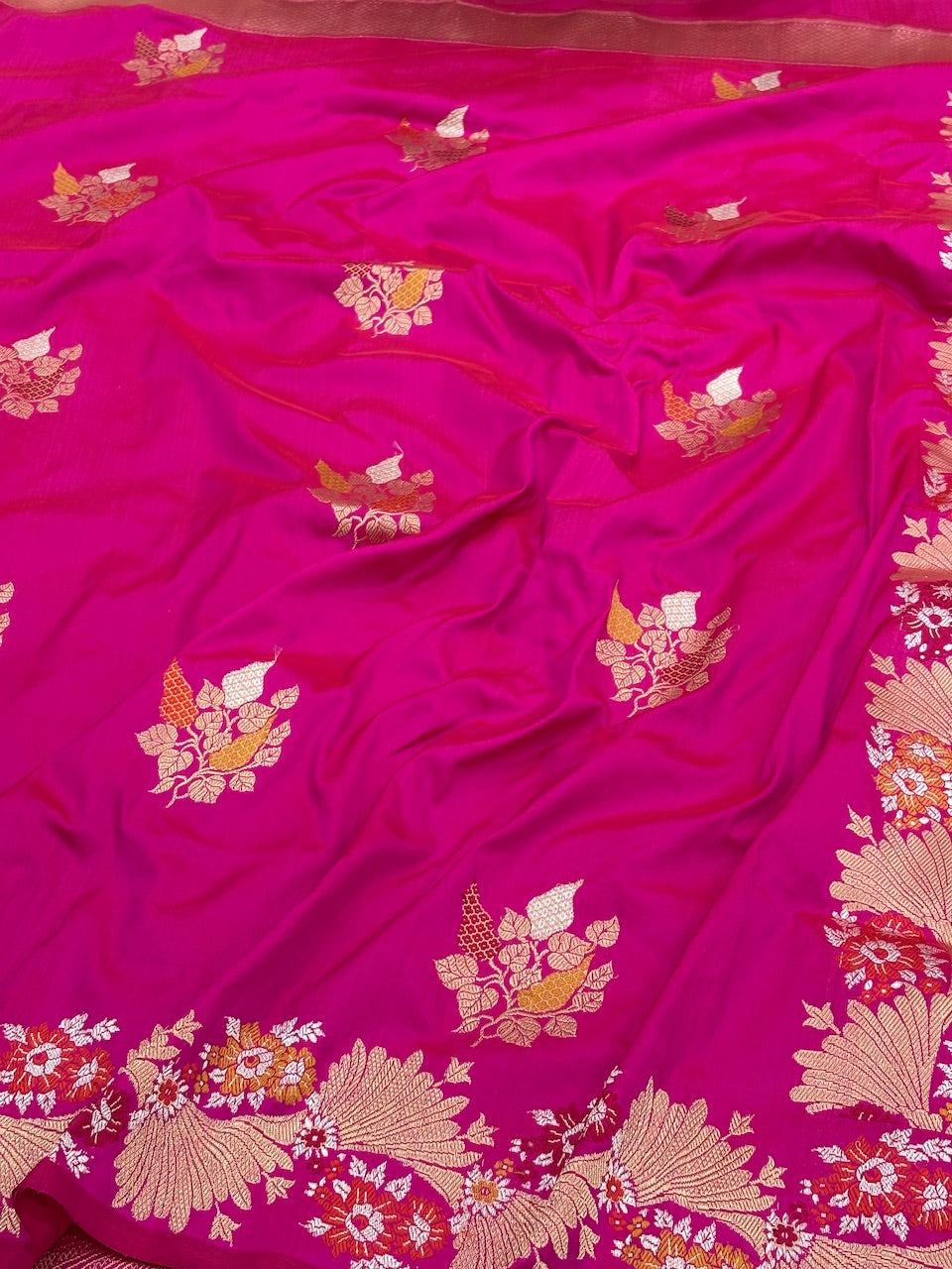 Rani Pink Banarasi Pure Katan Silk Handwoven Saree