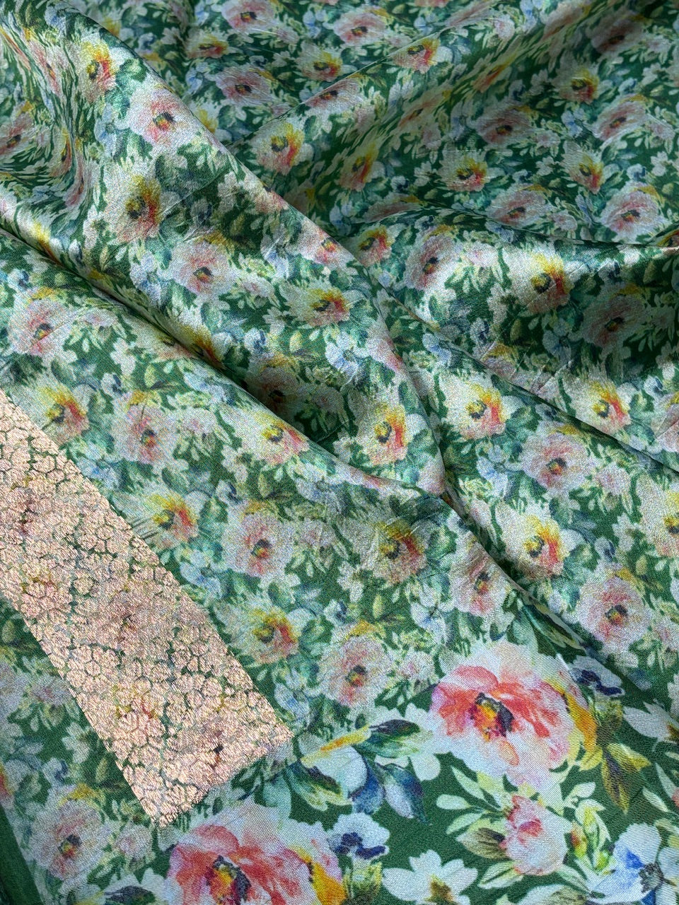 Bottle Green Printed Mango Katan Banarasi Silk Handwoven Saree