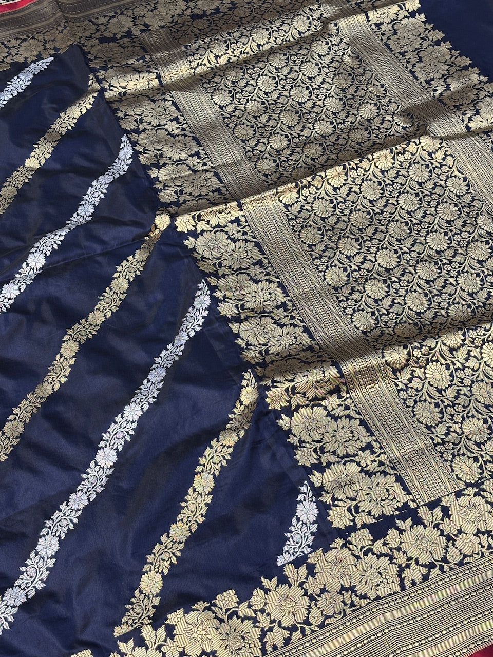 Navy Blue Pure Banarasi Katan Silk Handloom Saree