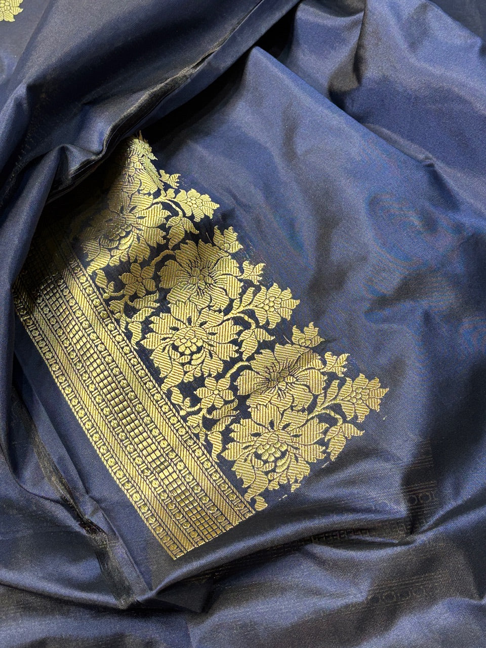 Navy Blue Pure Banarasi Katan Silk Handloom Saree