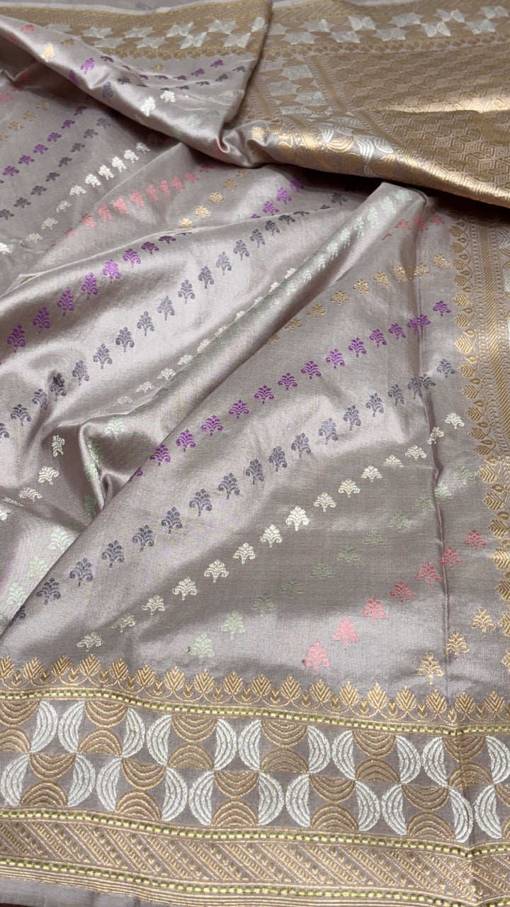 Silver Color Pure Banarasi Katan Silk Saree