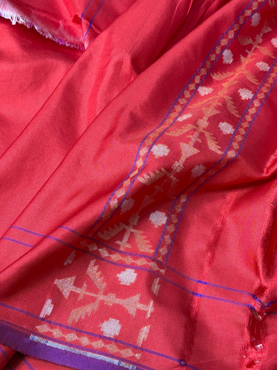 Red Silk Jamdani Saree with Zari Weaves
