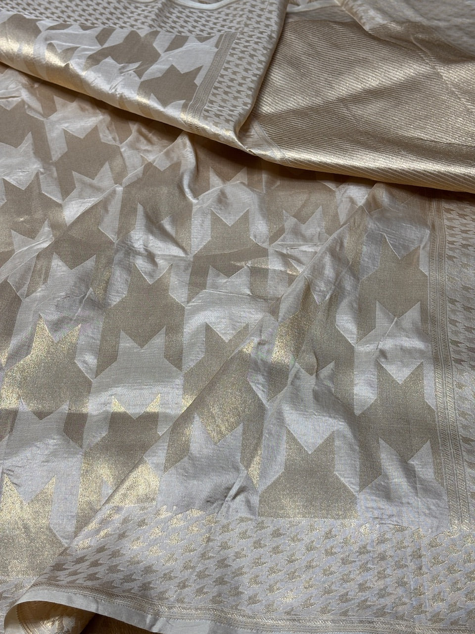 Ivory Banarasi Katan Brocade Handwoven Silk Saree