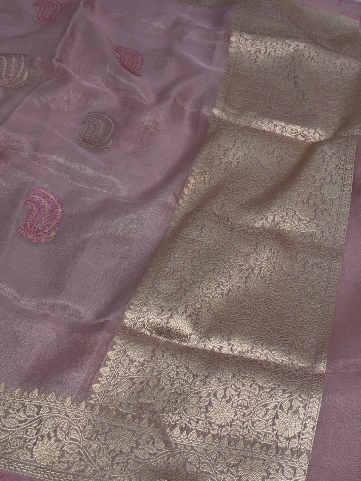 Baby Pink Tissue Katan Silk Banarasi Saree