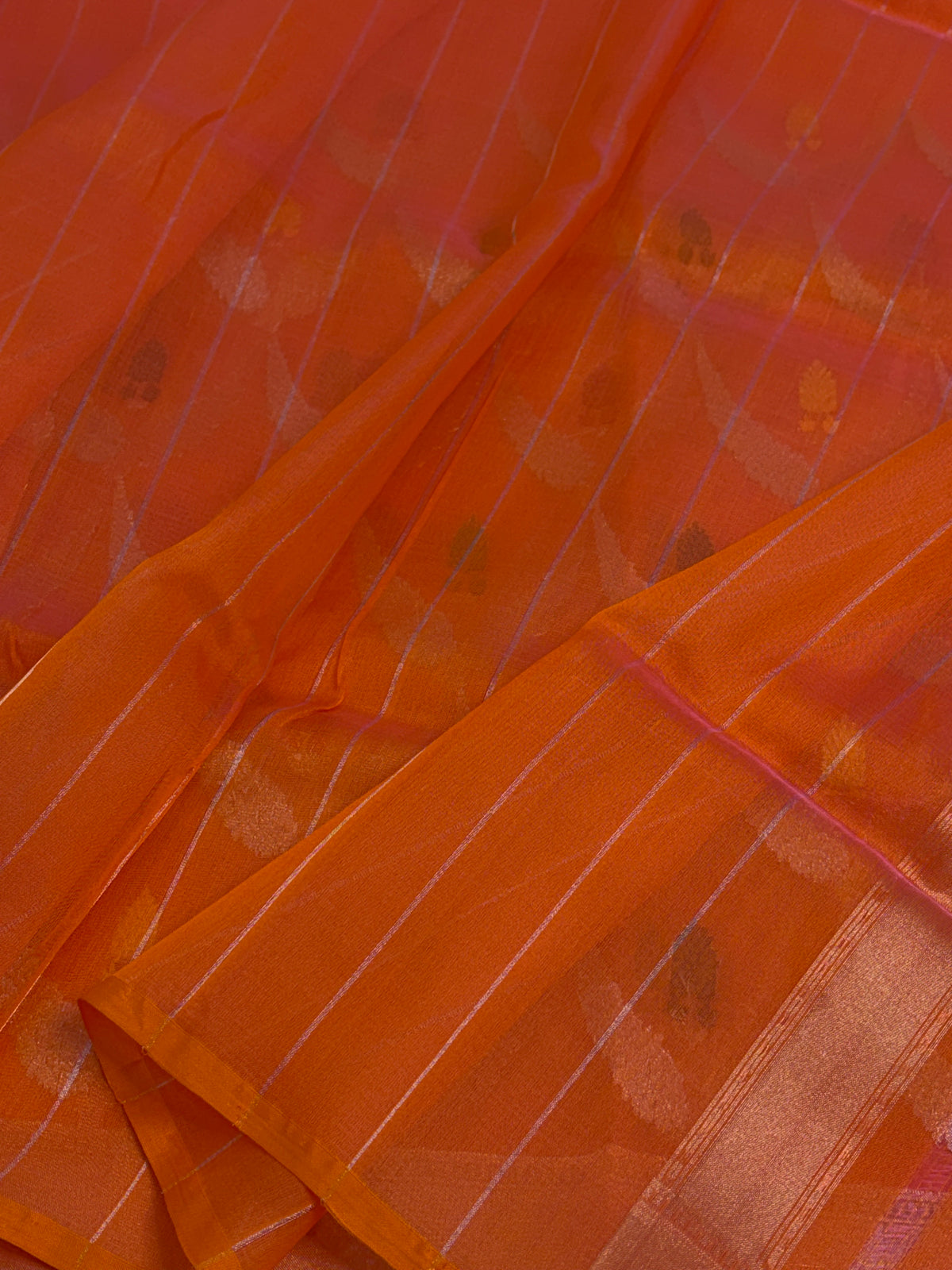 Orange Kora Silk Jamdani Handwoven Banarasi Saree