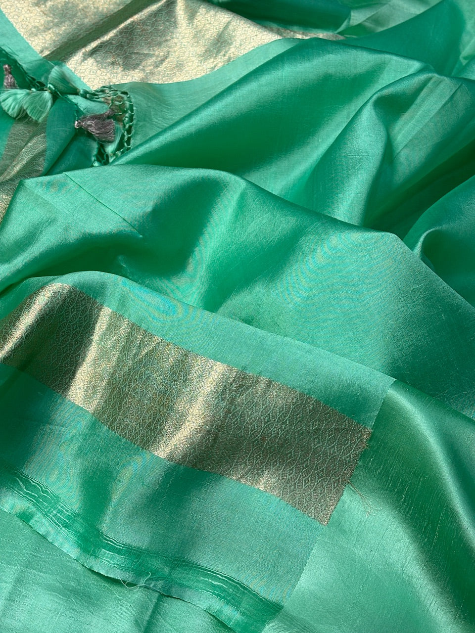 Sea Green Mango Katan Banarasi Silk Handwoven Saree