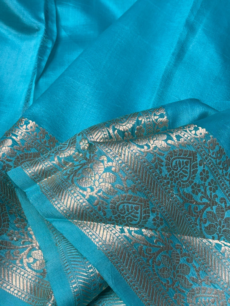 Aqua Blue Mango Katan Banarasi Silk Handwoven Saree