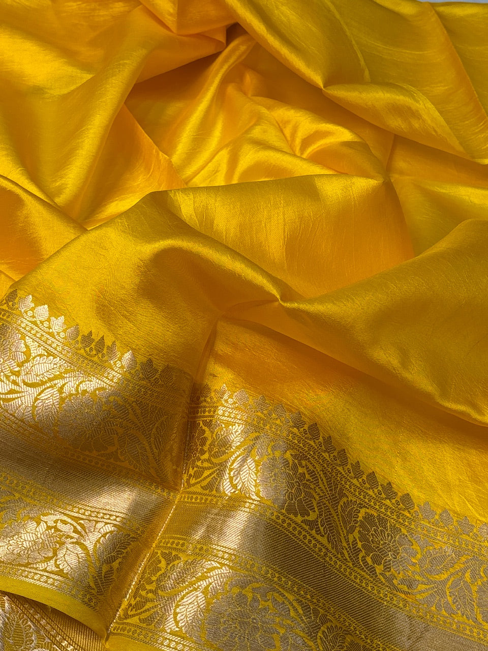 Ivory Mango Katan Banarasi Silk Handwoven Saree