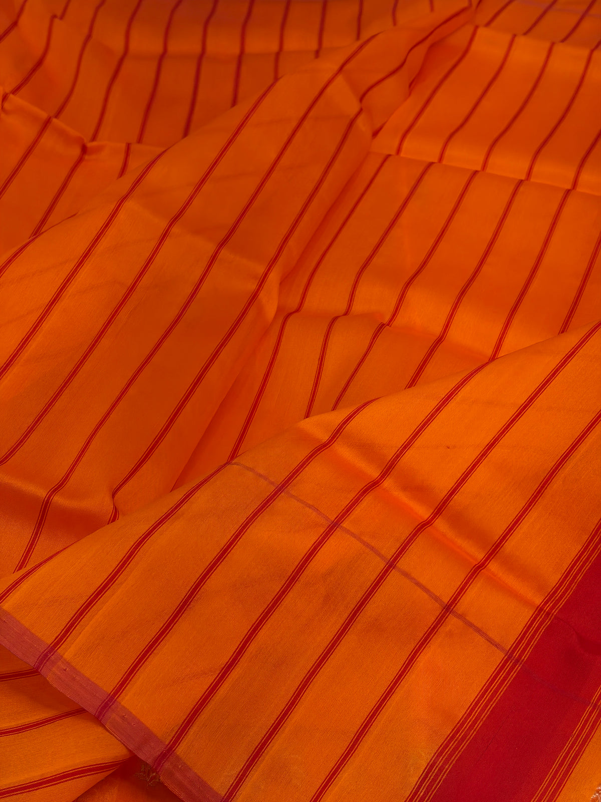 Orange Pure Kora Banarasi Saree with Tilfi Minakari skirt-style booti border weaving