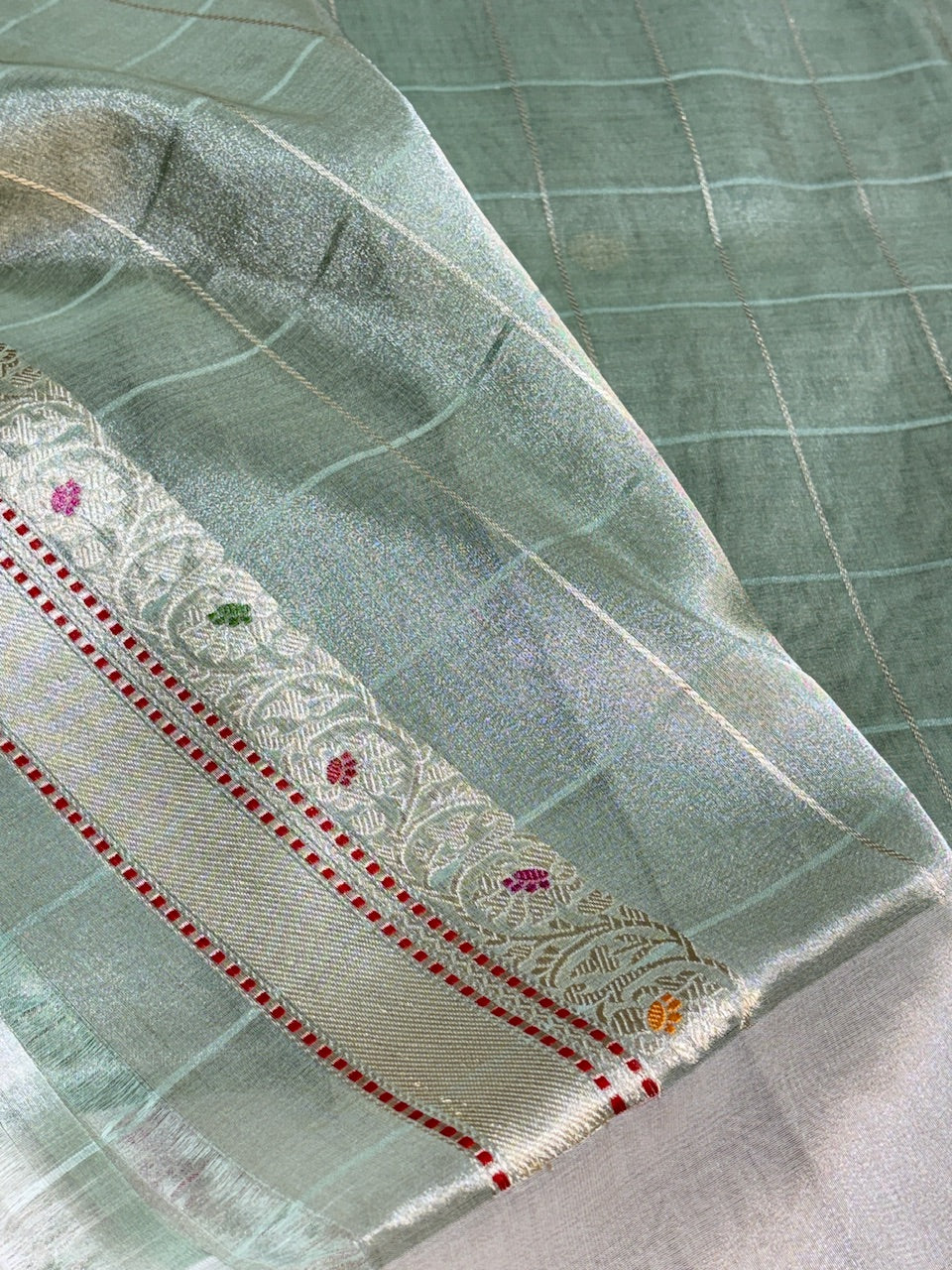 Sea Green Tissue Banarasi Silk Handwoven Saree