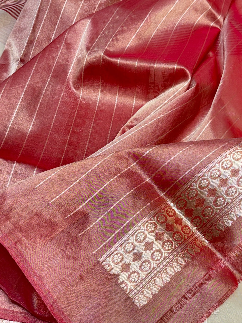 Glossy Gold Tissue Banarasi Silk Handwoven Saree