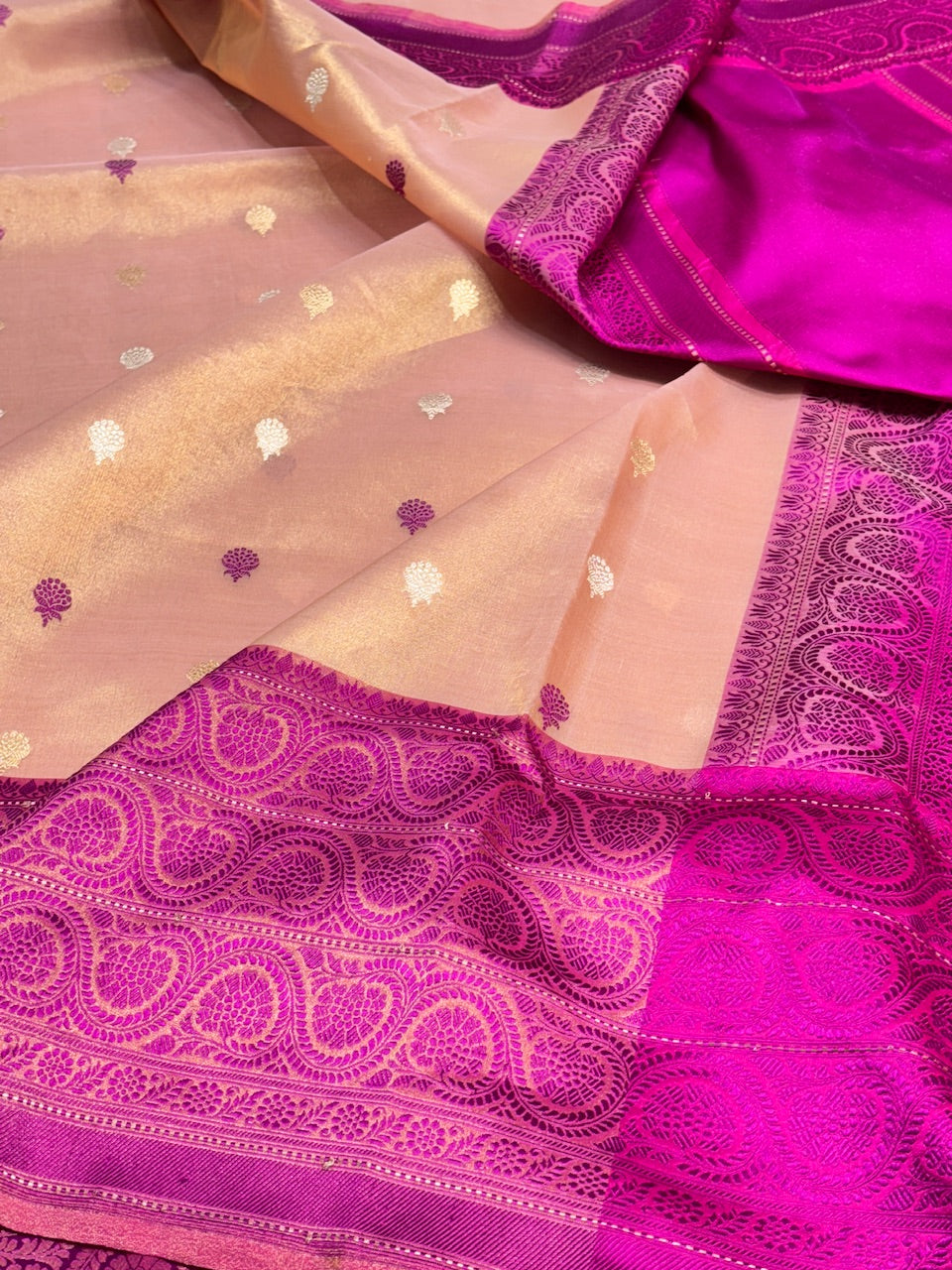 Peach Tissue Banarasi Silk Handwoven Saree