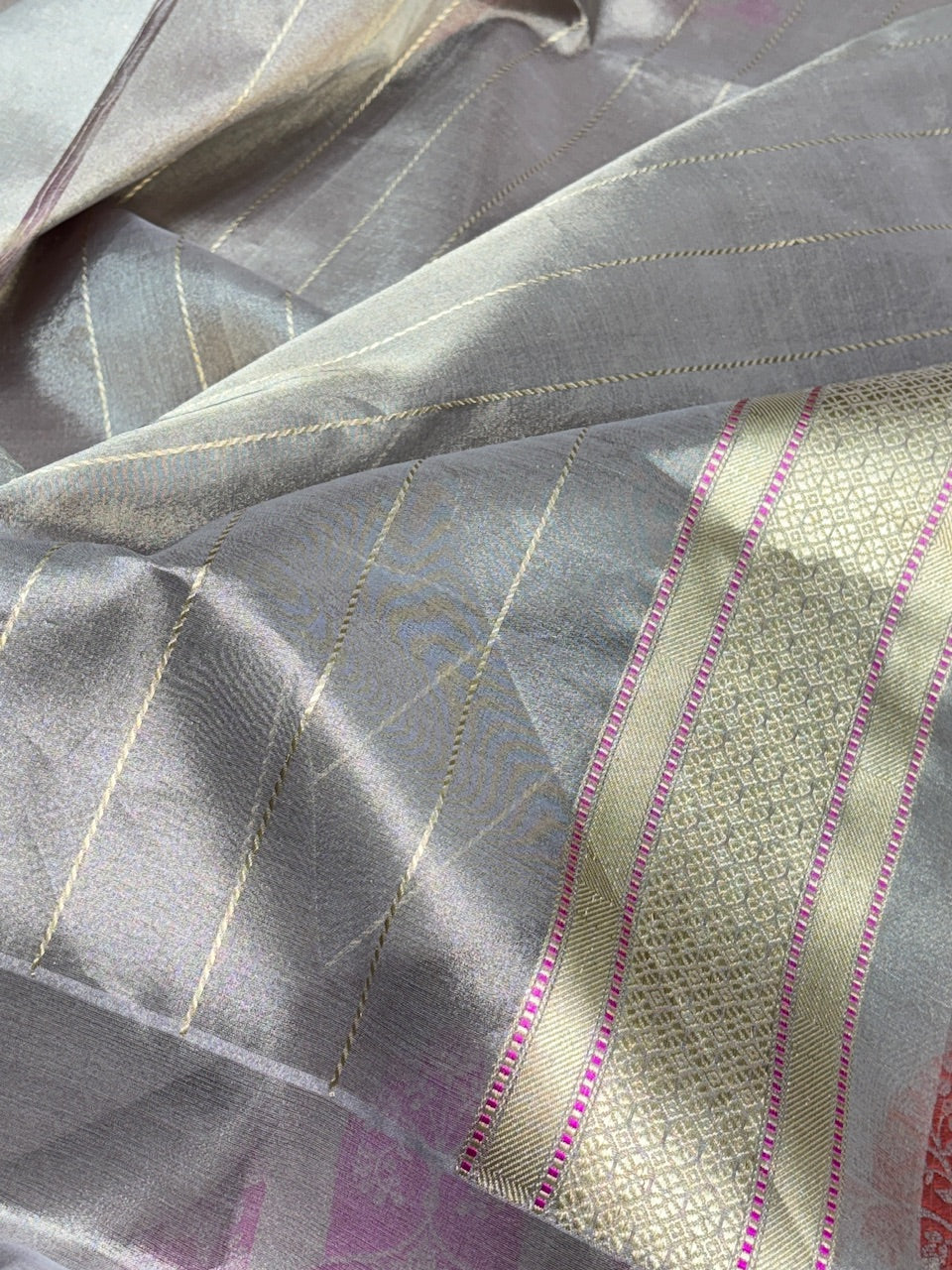 Peach Tissue Banarasi Silk Handwoven Saree