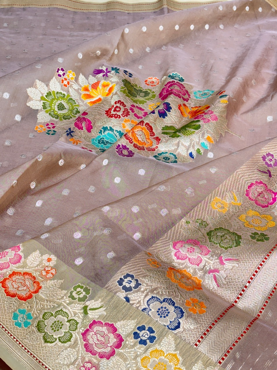 Peach Tissue Banarasi Silk Handwoven Saree