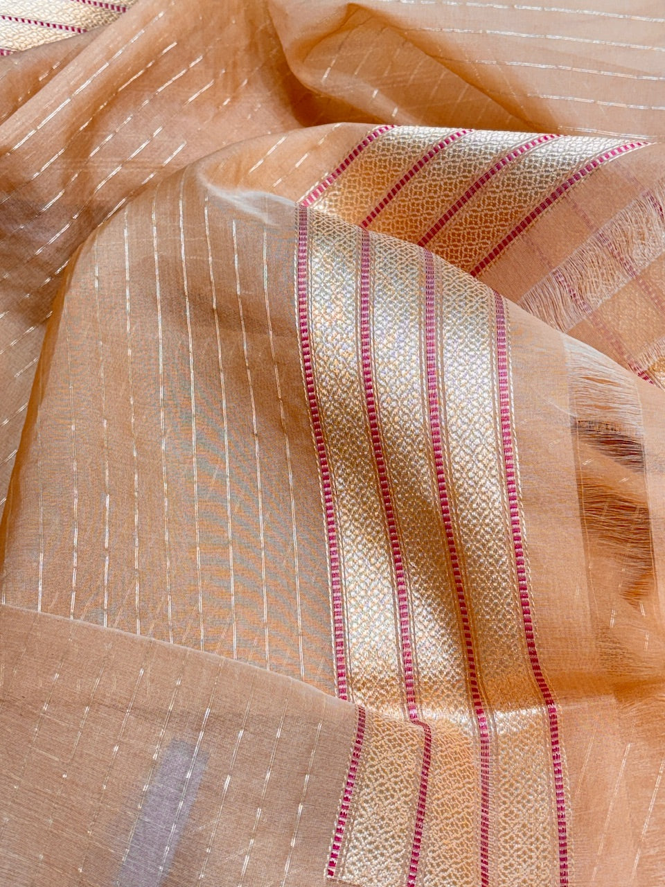 Peach Tissue Banarasi Silk Handwoven Saree