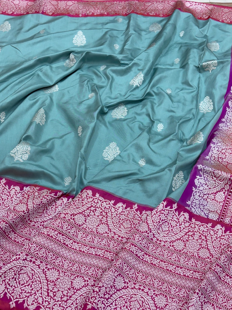 Mint Aqua Pure Banarasi Ektara Silk Handwoven Saree