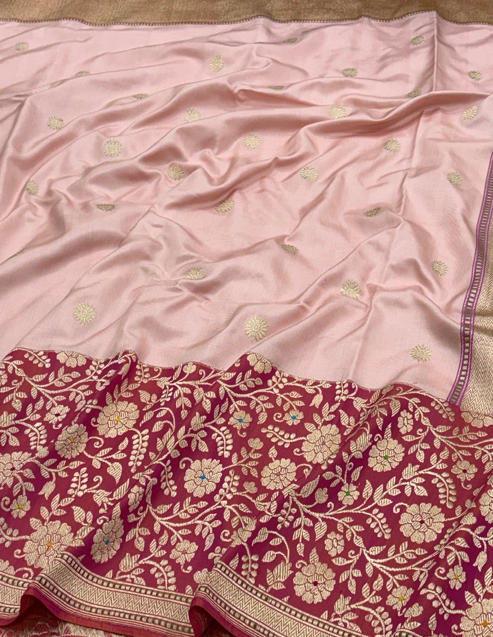 Peach Pure Banarasi Ektara Silk Handwoven Saree