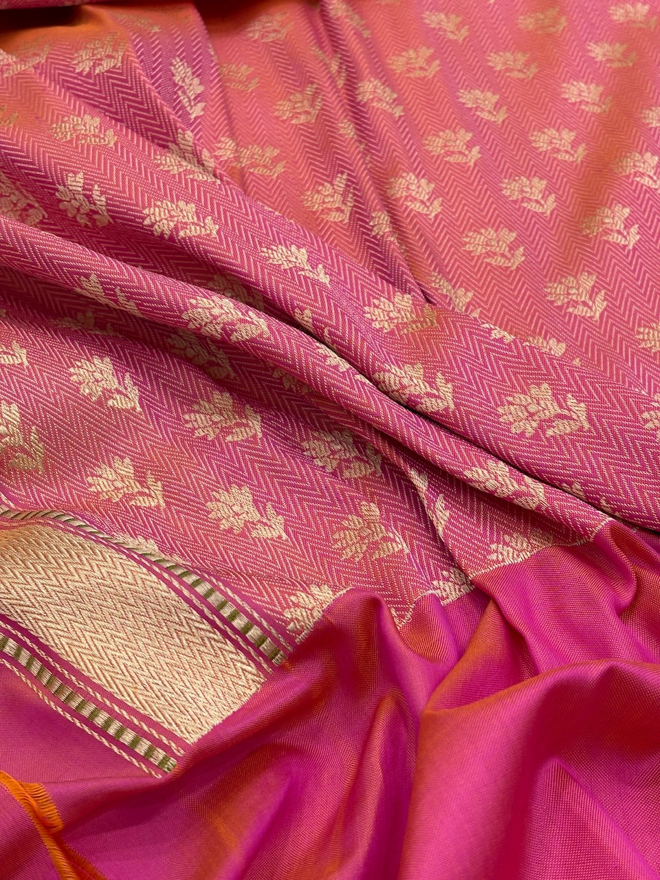 Peach Pure Banarasi Ektara Silk Handwoven Saree