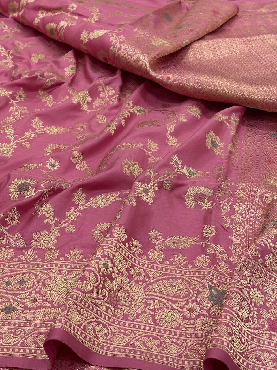 Peach Banarasi Pure Katan Silk Handwoven Saree