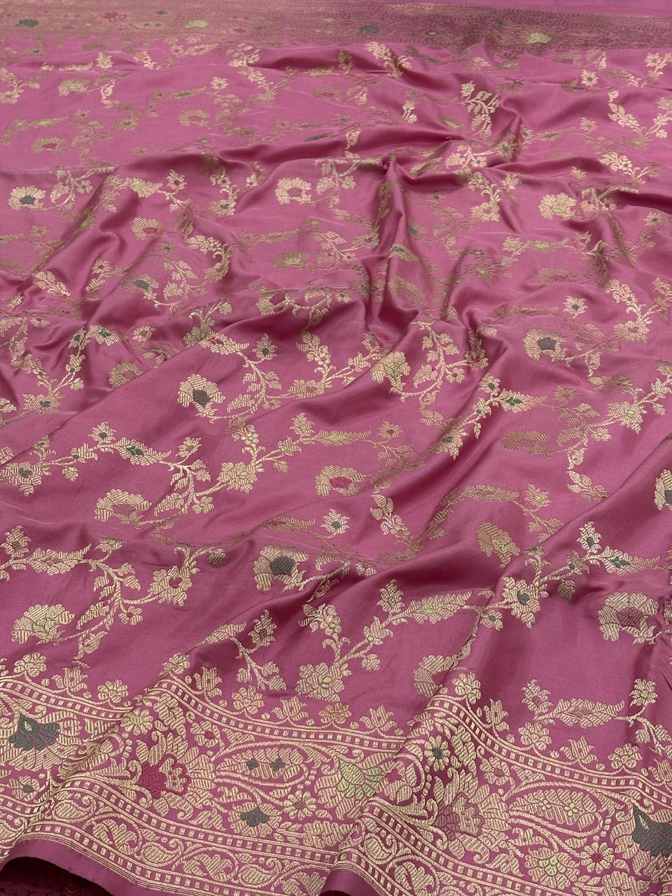 Peach Banarasi Pure Katan Silk Handwoven Saree