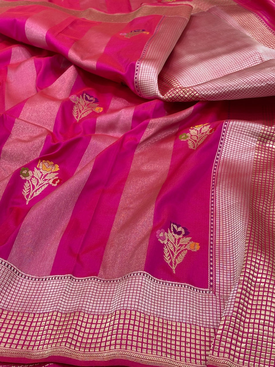 Rani Pink Banarasi Pure Katan Silk Handwoven Saree