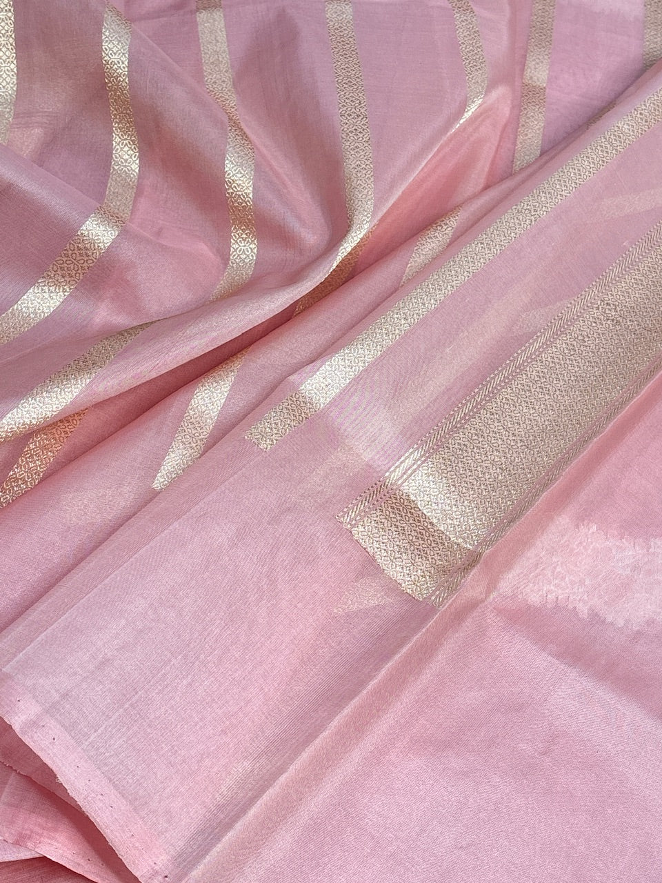Rose Pink Banarasi Kora Silk Handwoven Saree