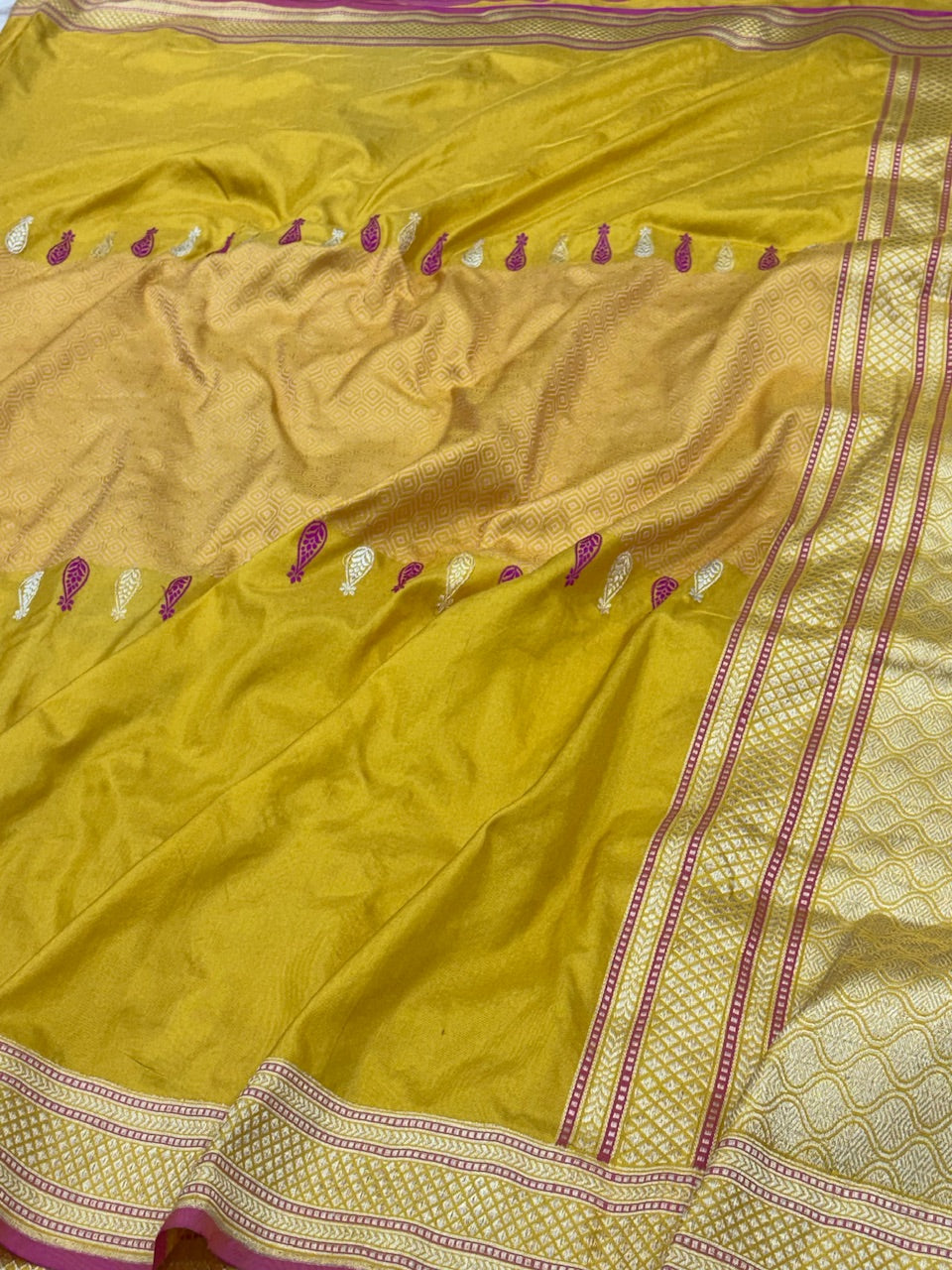 Yellow Banarasi Pure Katan Silk Handwoven Saree