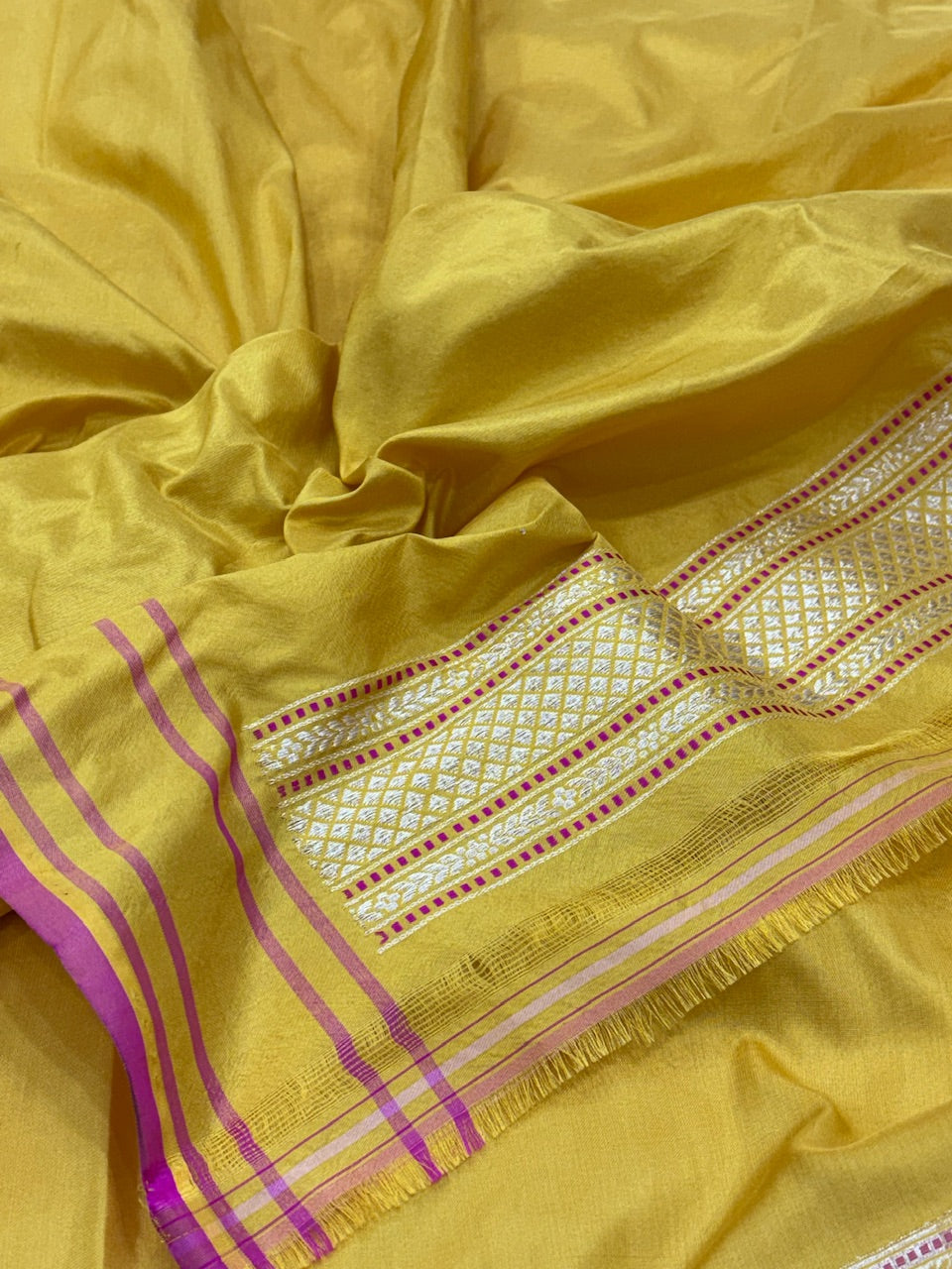 Yellow Banarasi Pure Katan Silk Handwoven Saree