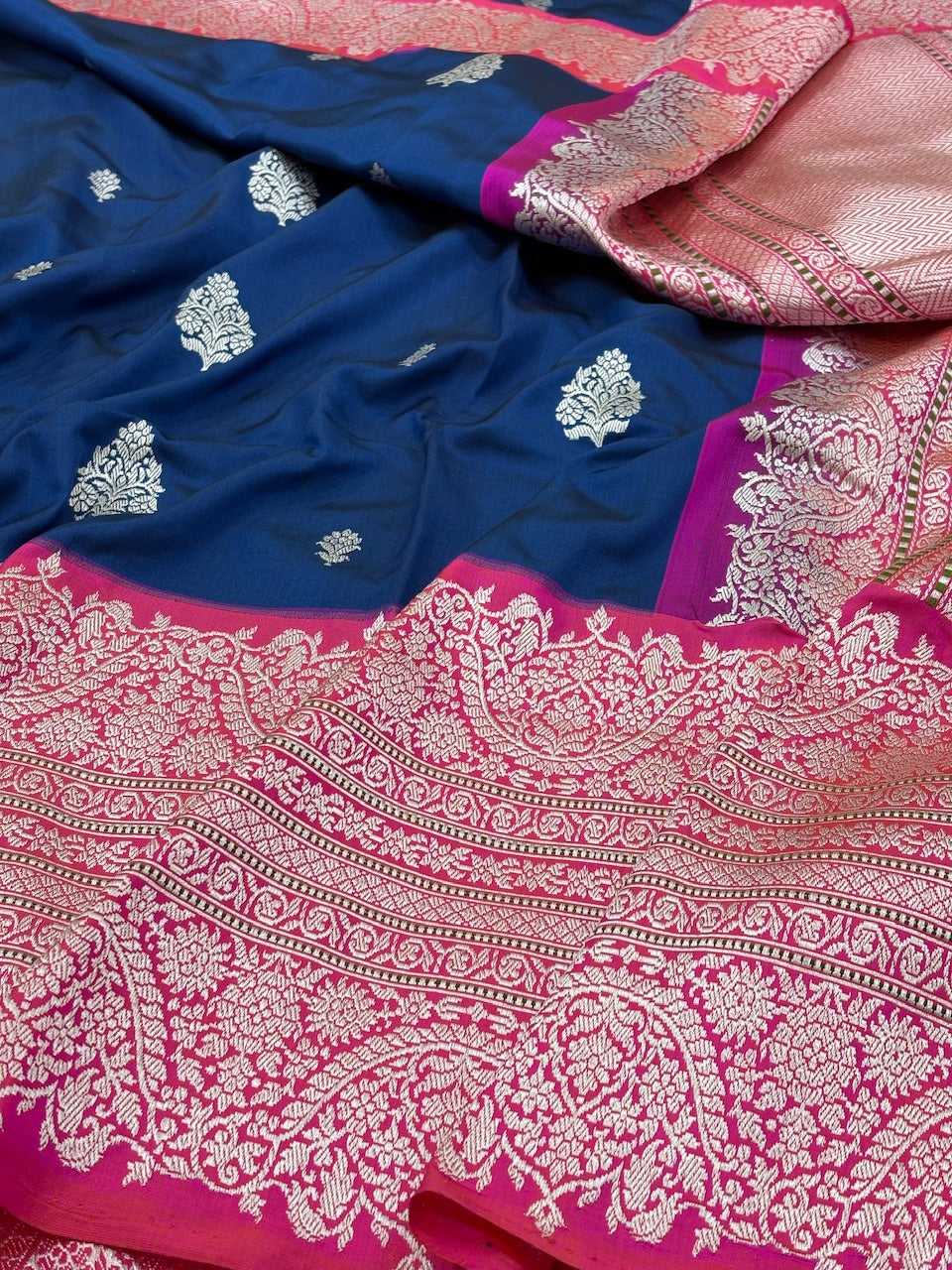 Ink Blue Pure Banarasi Ektara Silk Handwoven Saree